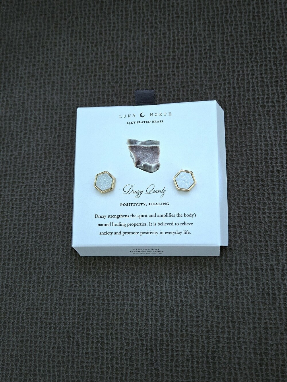 Luna🌙 Norte White Druzy Quartz Hexagon Earrings - Picture 10 of 16